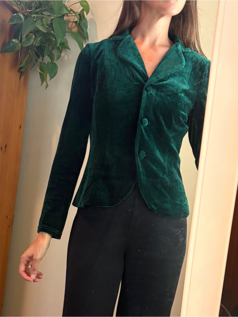 Green velvet festive, fitted Allegra K xs blazer